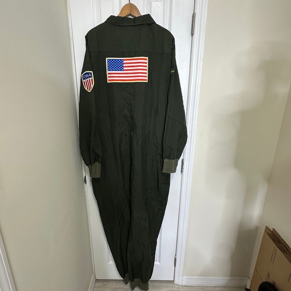 Tipsy Elves Squadron Flight Suit Jumpsuit Olive Green Military Costume Mens L - Picture 10 of 11